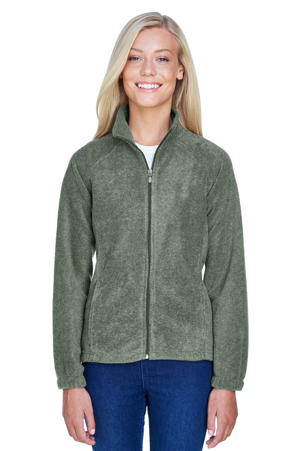 Harriton M990W Womens Pill Resistant Fleece Full Zip Jacket Dill Green Model Front