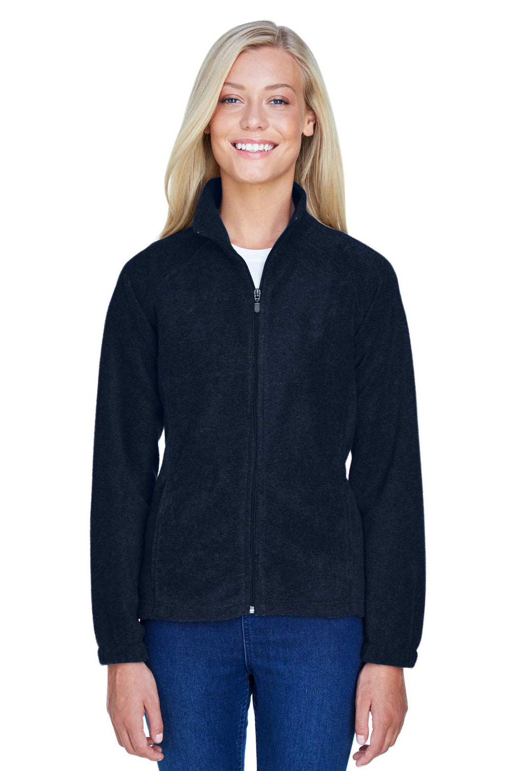 Harriton M990W Womens Pill Resistant Fleece Full Zip Jacket Navy Blue Model Front