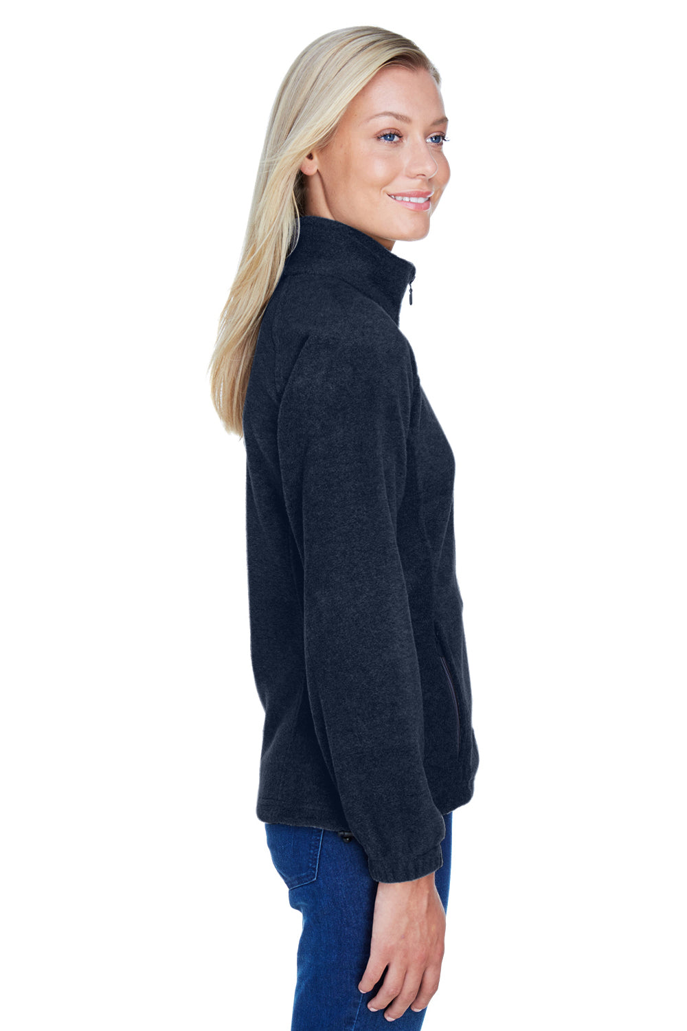 Harriton M990W Womens Pill Resistant Fleece Full Zip Jacket Navy Blue Model Side