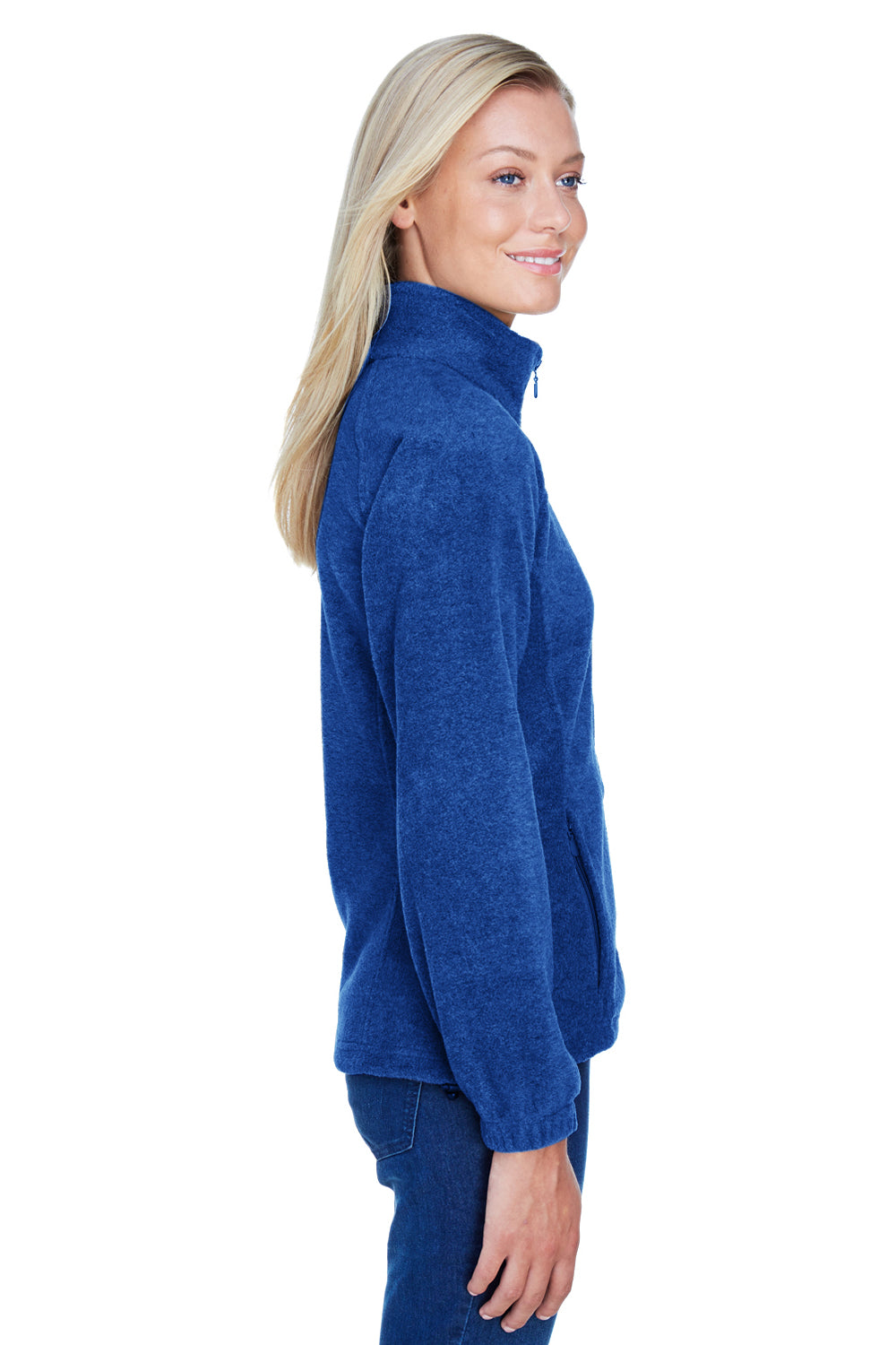 Harriton M990W Womens Pill Resistant Fleece Full Zip Jacket True Royal Blue Model Side