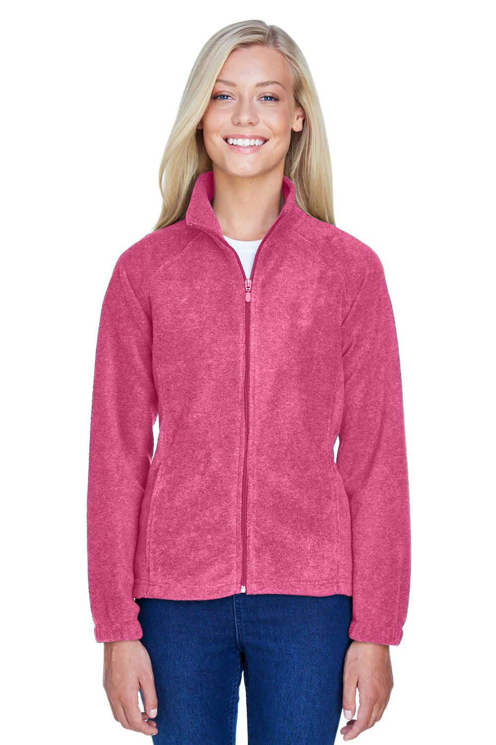 Harriton M990W Womens Pill Resistant Fleece Full Zip Jacket Charity Pink Model Front