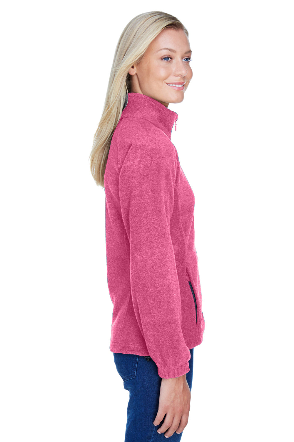 Harriton M990W Womens Pill Resistant Fleece Full Zip Jacket Charity Pink Model Side