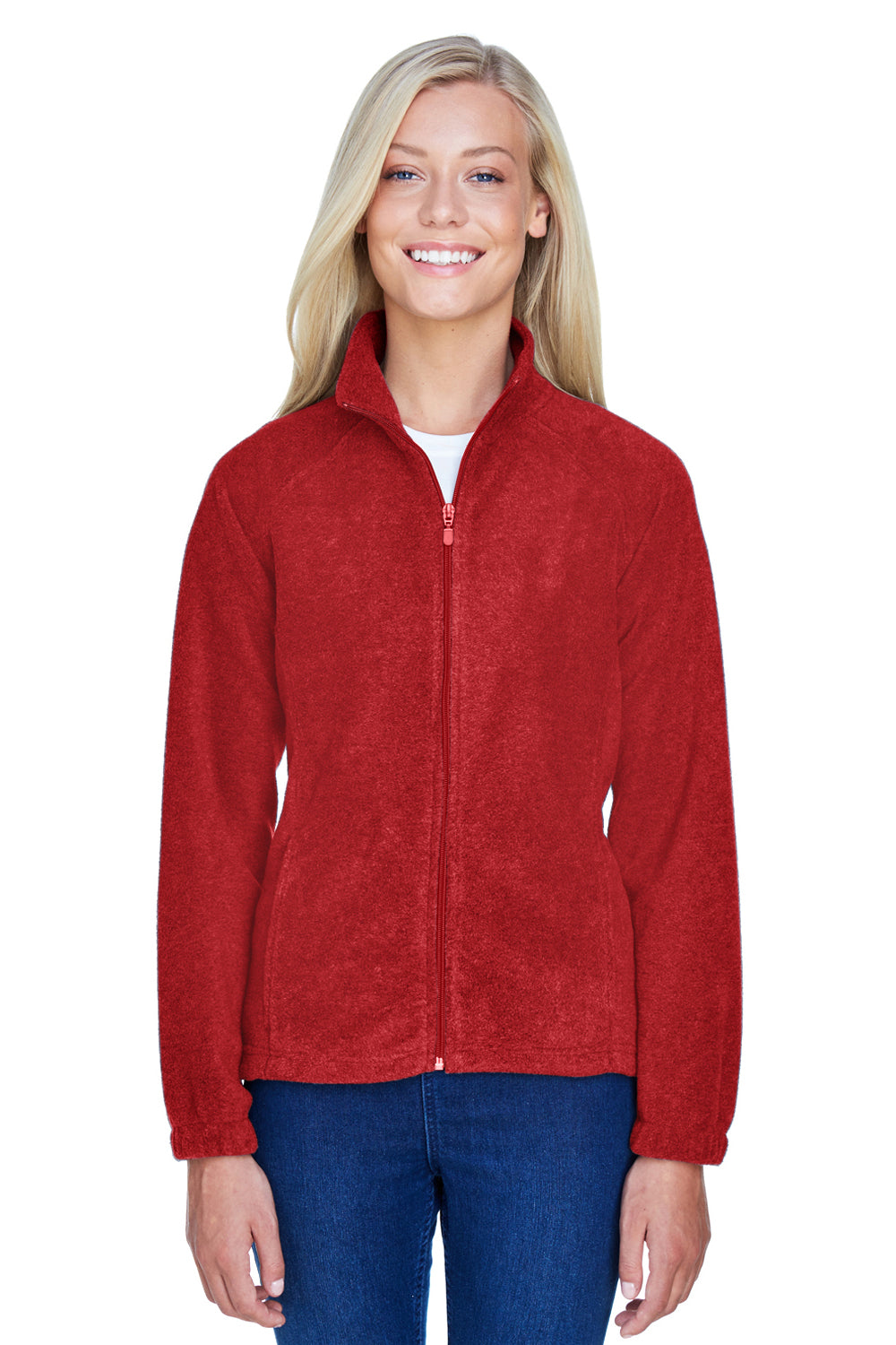 Harriton M990W Womens Pill Resistant Fleece Full Zip Jacket Red Model Front