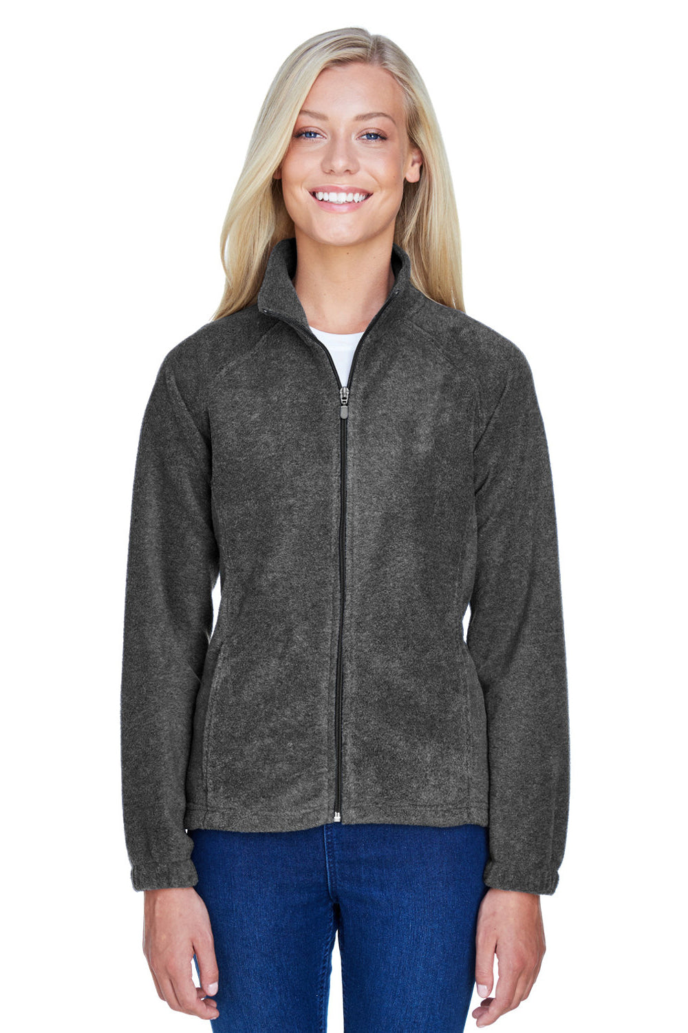 Harriton M990W Womens Pill Resistant Fleece Full Zip Jacket Charcoal Grey Model Front