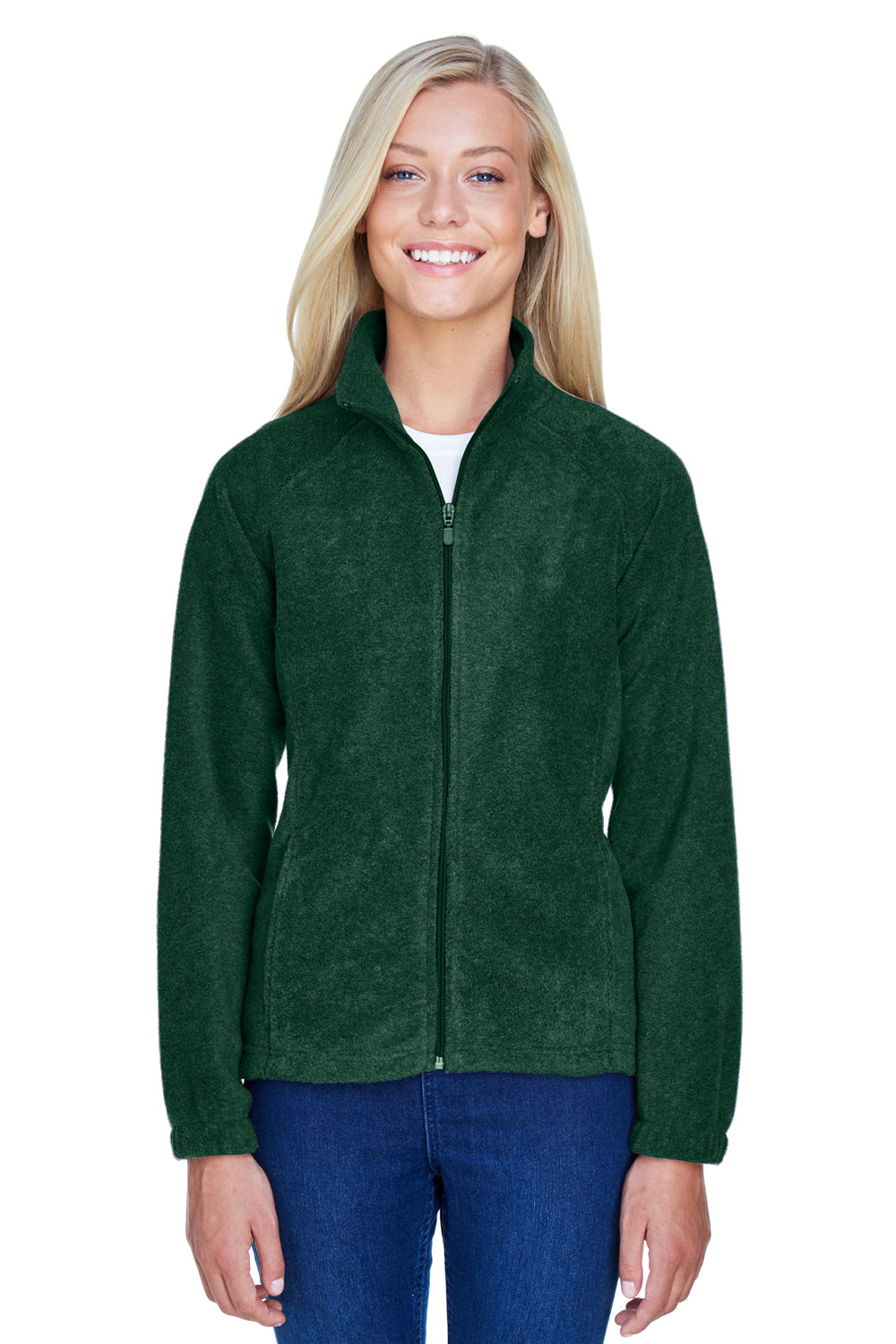 Harriton M990W Womens Pill Resistant Fleece Full Zip Jacket Hunter Green Model Front