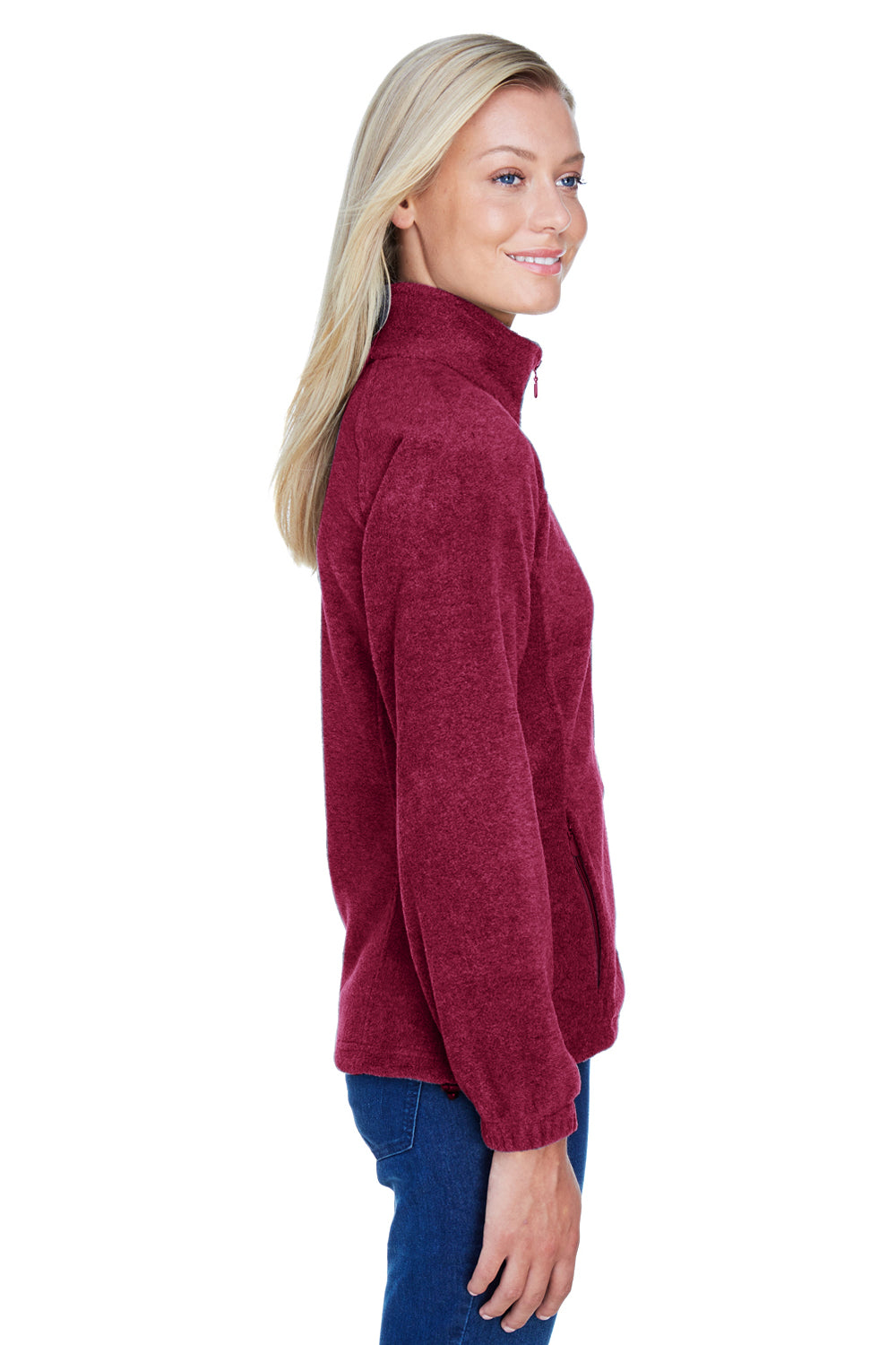 Harriton M990W Womens Pill Resistant Fleece Full Zip Jacket Wine Model Side