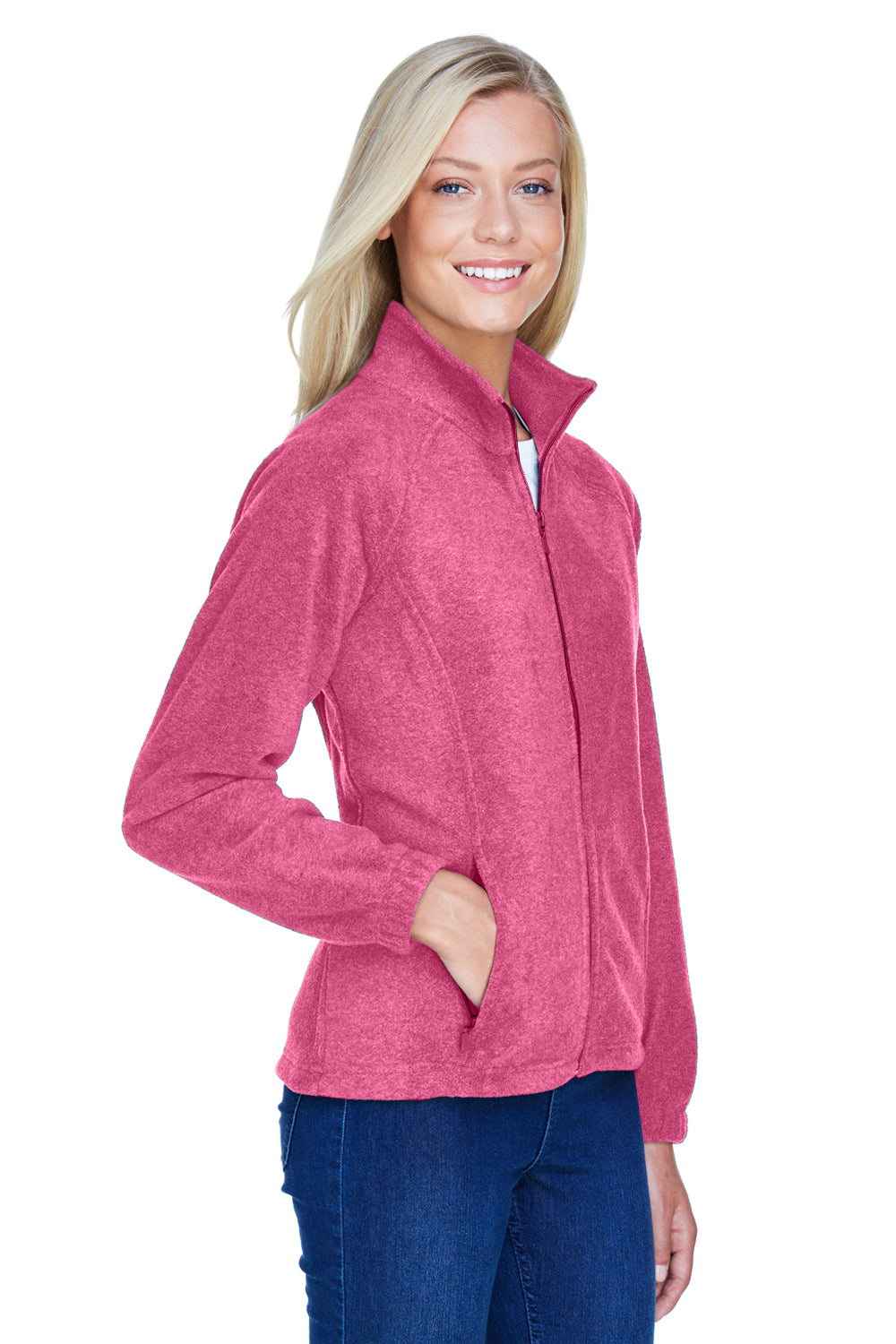 Harriton M990W Womens Pill Resistant Fleece Full Zip Jacket Charity Pink Model 3q