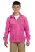 Harriton M990Y Youth Pill Resistant Fleece Full Zip Jacket Charity Pink Model Front