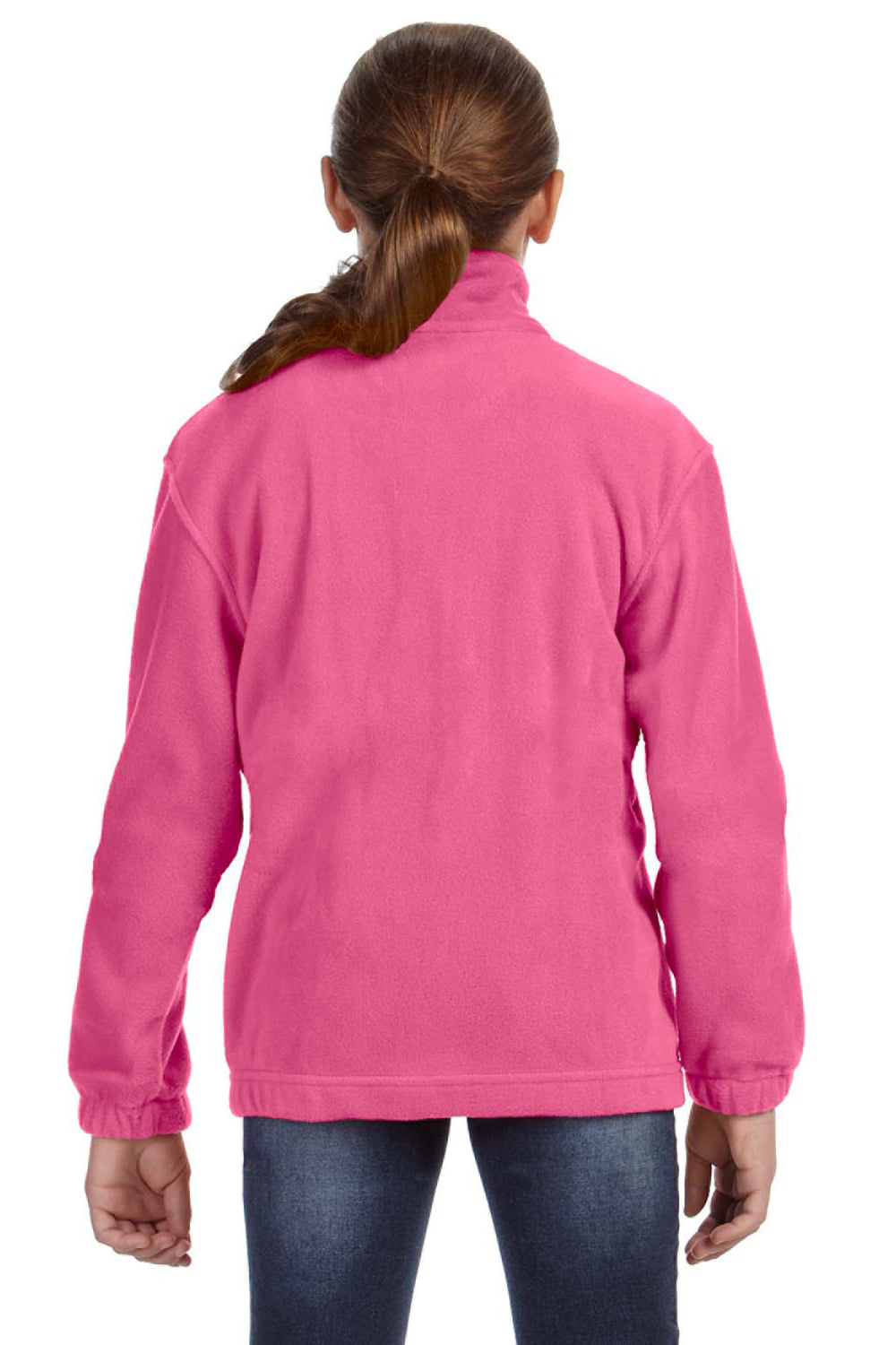 Harriton M990Y Youth Pill Resistant Fleece Full Zip Jacket Charity Pink Model Back