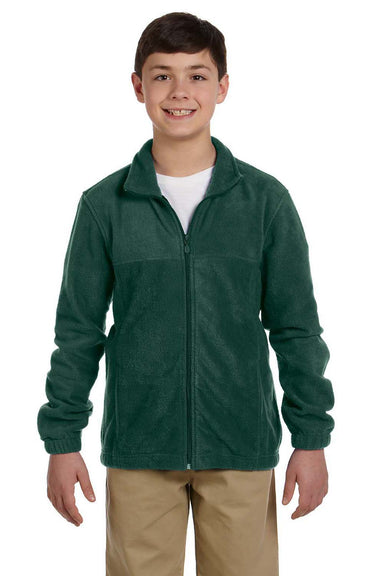 Harriton M990Y Youth Pill Resistant Fleece Full Zip Jacket Hunter Green Model Front