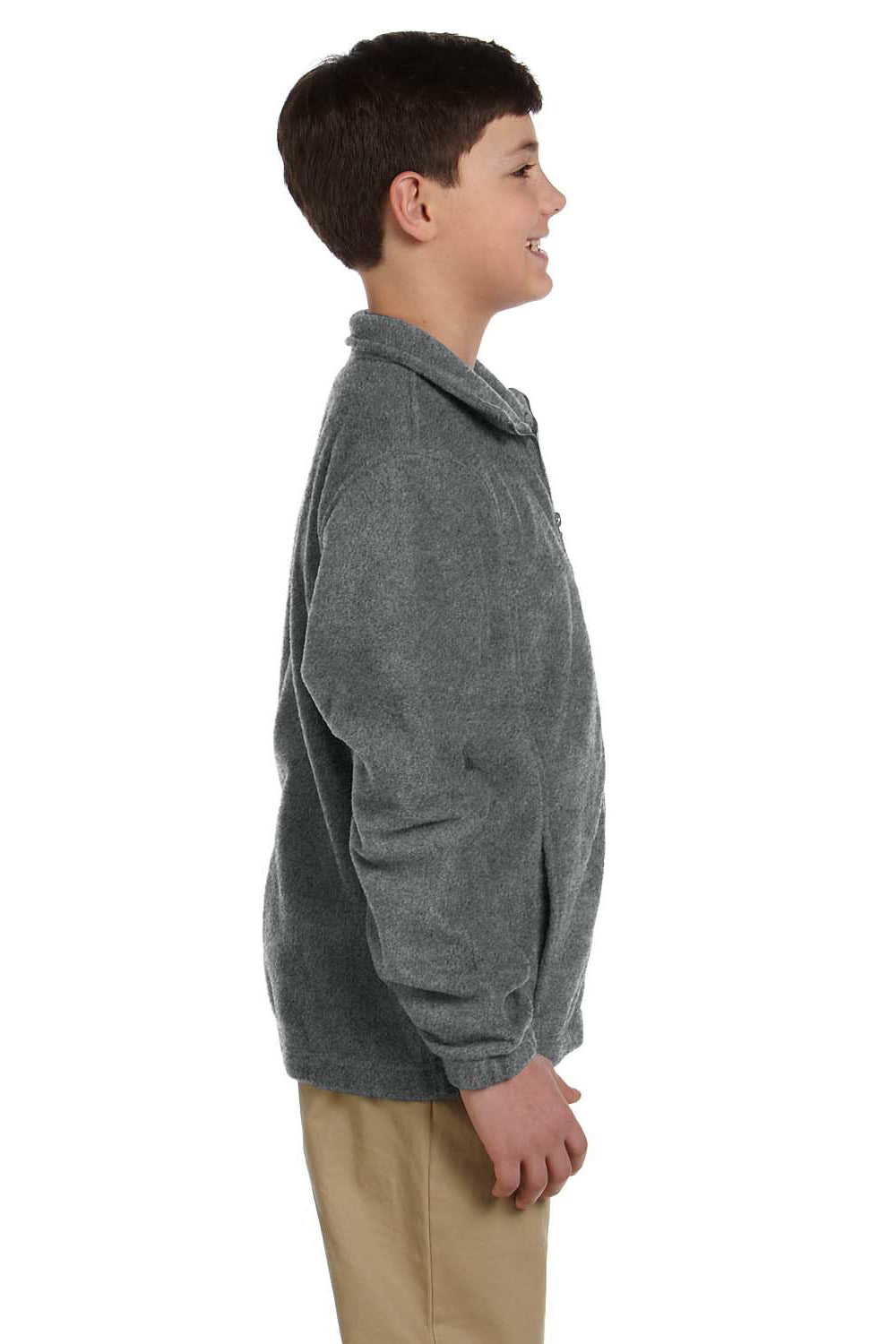 Harriton M990Y Youth Pill Resistant Fleece Full Zip Jacket Charcoal Grey Model Side