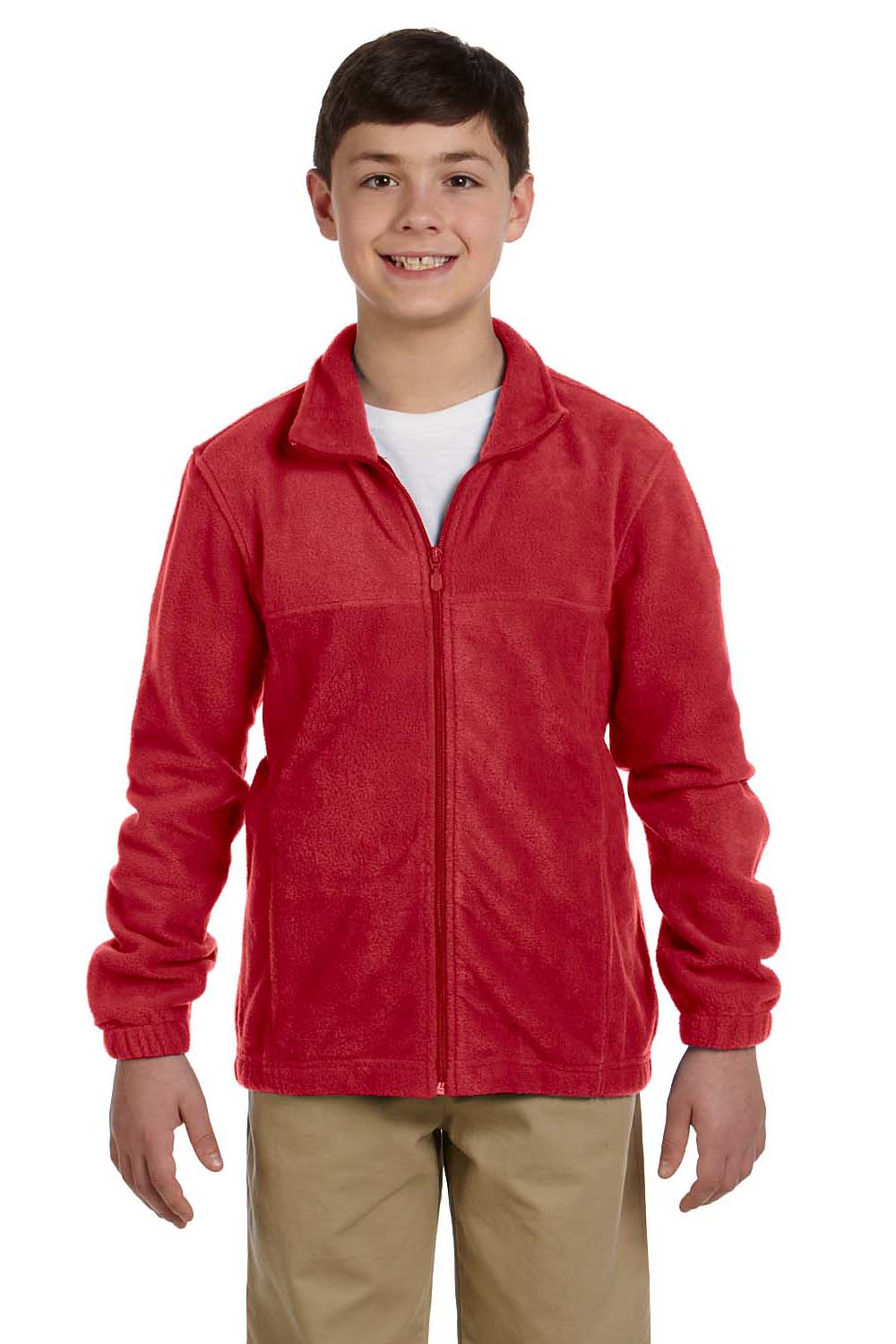 Harriton M990Y Youth Pill Resistant Fleece Full Zip Jacket Red Model Front