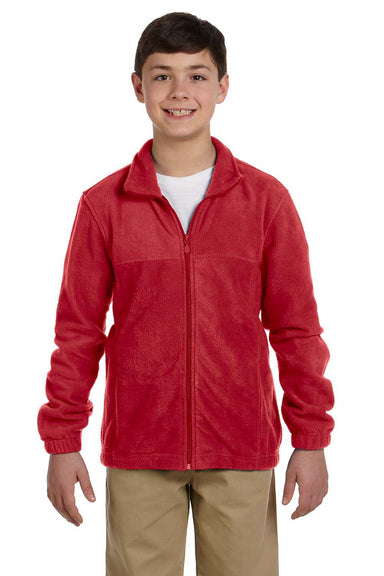 Harriton M990Y Youth Pill Resistant Fleece Full Zip Jacket Red Model Front