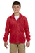 Harriton M990Y Youth Pill Resistant Fleece Full Zip Jacket Red Model Front