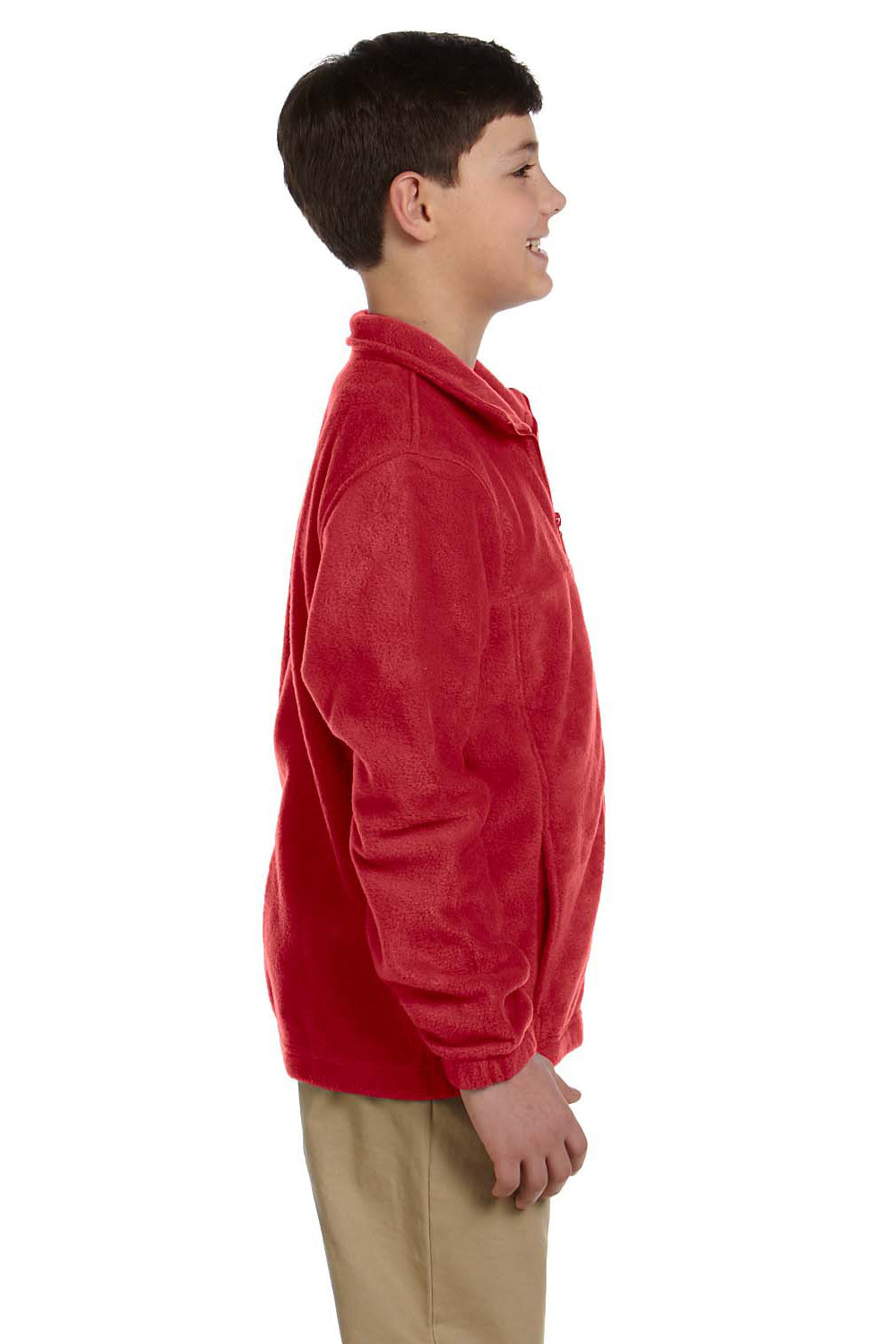 Harriton M990Y Youth Pill Resistant Fleece Full Zip Jacket Red Model Side