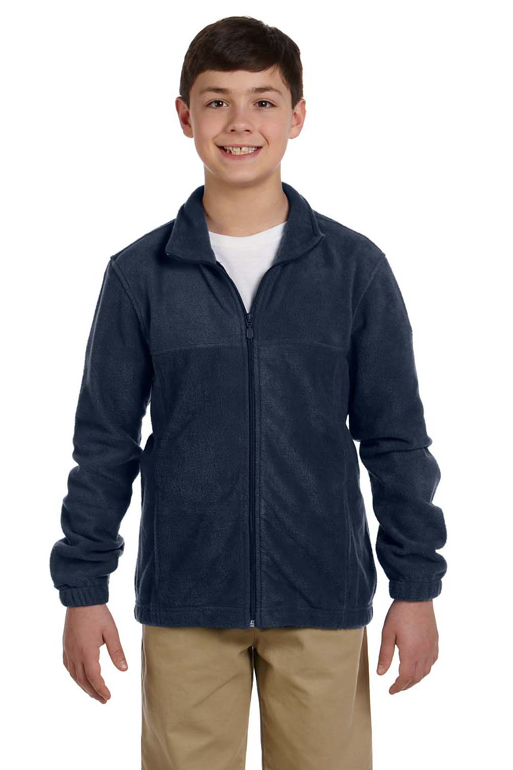 Harriton M990Y Youth Pill Resistant Fleece Full Zip Jacket Navy Blue Model Front