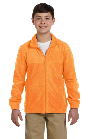 Harriton M990Y Youth Pill Resistant Fleece Full Zip Jacket Safety Orange Model Front