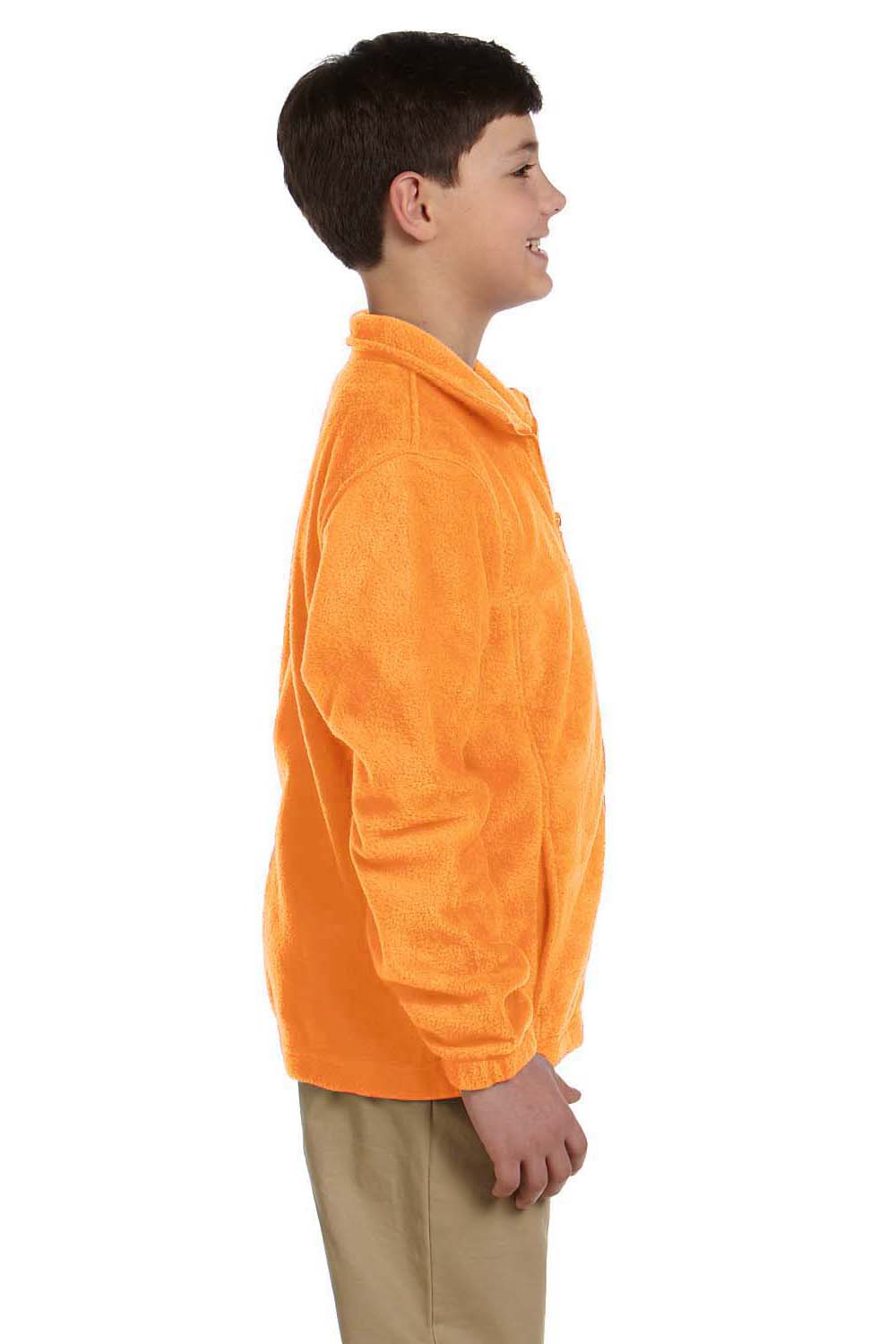 Harriton M990Y Youth Pill Resistant Fleece Full Zip Jacket Safety Orange Model Side