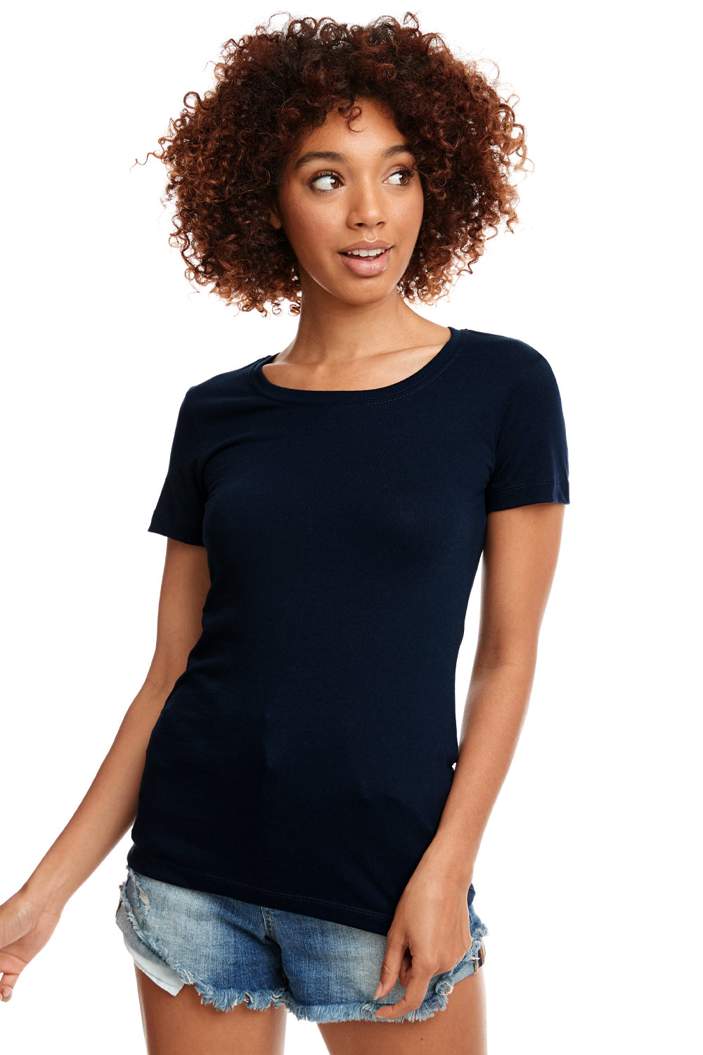 Next Level N1510/1510 Womens Ideal Jersey Short Sleeve Crewneck T-Shirt Midnight Navy Blue Model Front