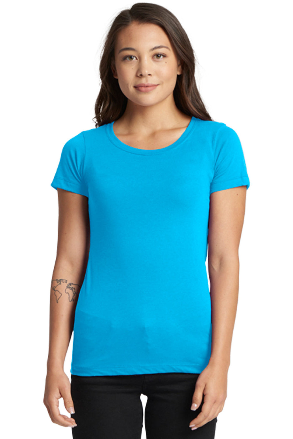 Next Level N1510/1510 Womens Ideal Jersey Short Sleeve Crewneck T-Shirt Turquoise Blue Model Front