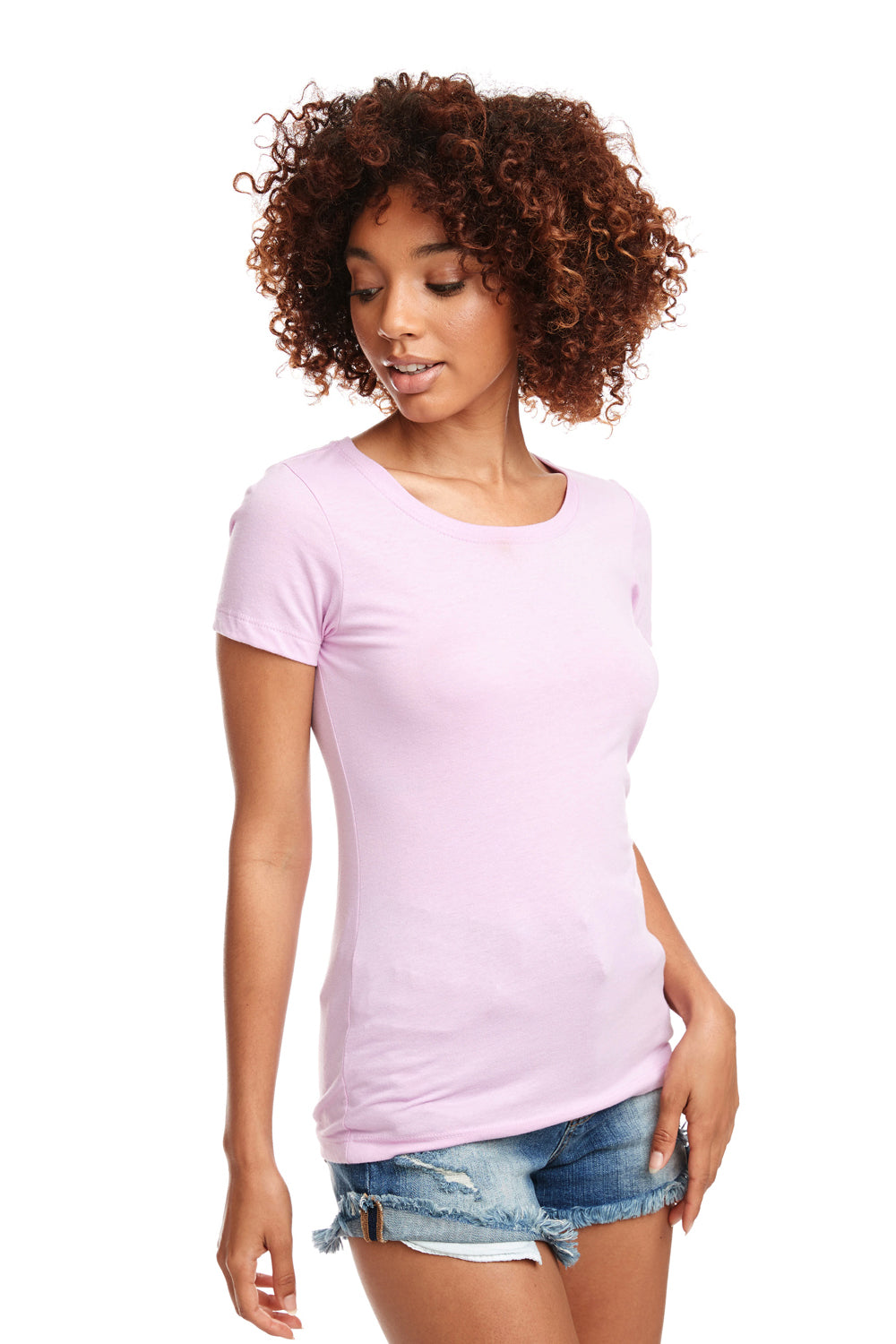 Next Level N1510/1510 Womens Ideal Jersey Short Sleeve Crewneck T-Shirt Lilac Model Side