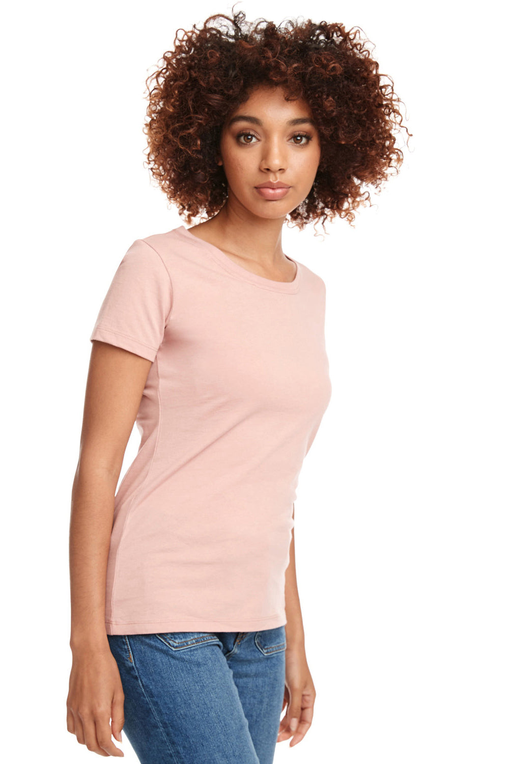 Next Level N1510/1510 Womens Ideal Jersey Short Sleeve Crewneck T-Shirt Desert Pink Model Side