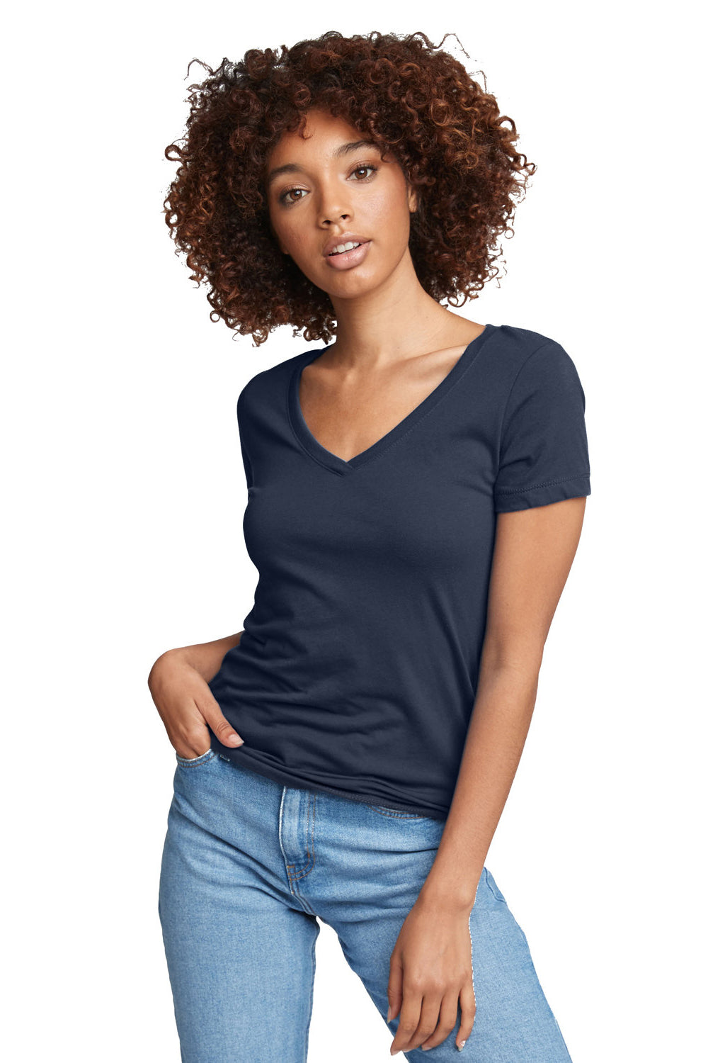 Next Level N1540/1540 Womens Ideal Jersey Short Sleeve V-Neck T-Shirt Indigo Blue Model Front