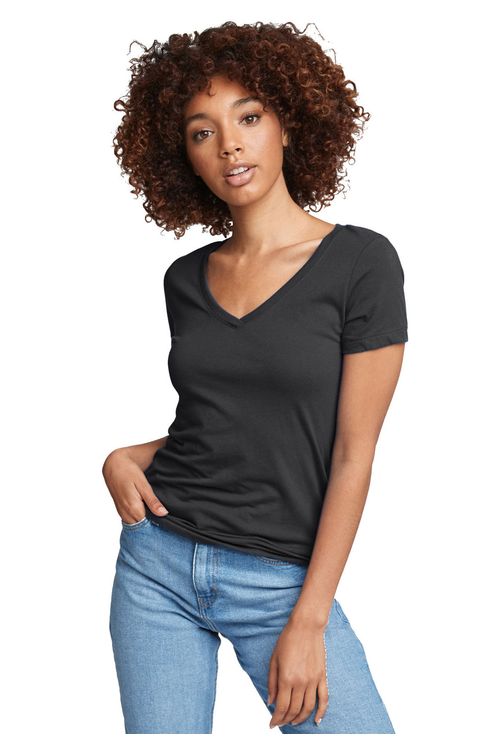 Next Level N1540/1540 Womens Ideal Jersey Short Sleeve V-Neck T-Shirt Dark Grey Model Front