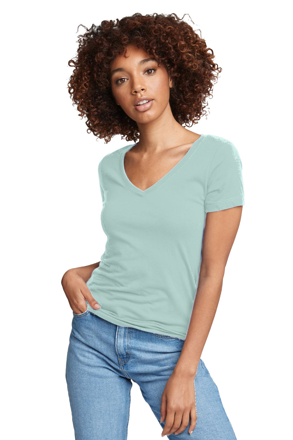 Next Level N1540/1540 Womens Ideal Jersey Short Sleeve V-Neck T-Shirt Mint Green Model Front