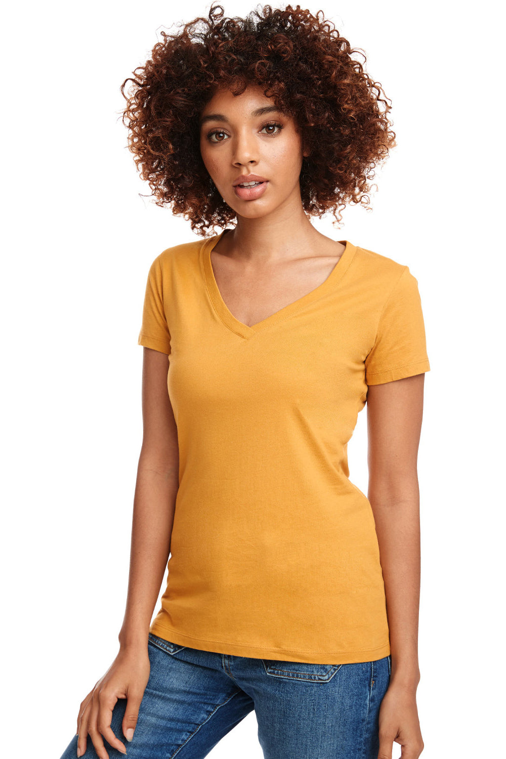 Next Level N1540/1540 Womens Ideal Jersey Short Sleeve V-Neck T-Shirt Antique Gold Model Front