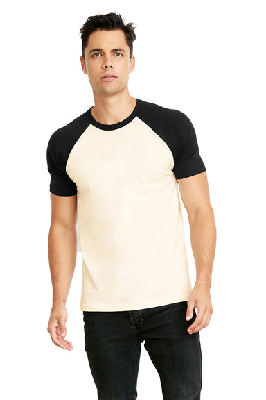 Next Level N3650/3650 Mens Fine Jersey Short Sleeve Crewneck T-Shirt Natural/Black Model Front