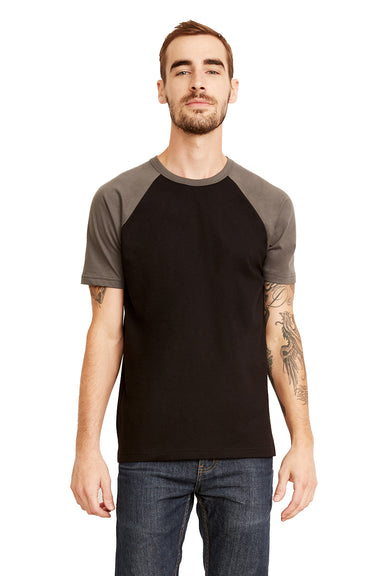 Next Level N3650/3650 Mens Fine Jersey Short Sleeve Crewneck T-Shirt Black/Warm Grey Model Front