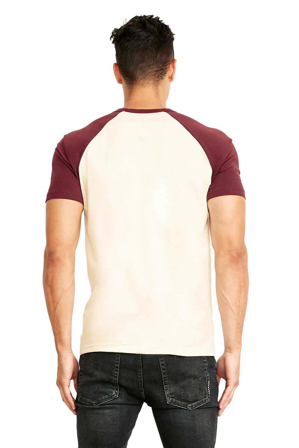 Next Level N3650/3650 Mens Fine Jersey Short Sleeve Crewneck T-Shirt Natural/Maroon Model Back