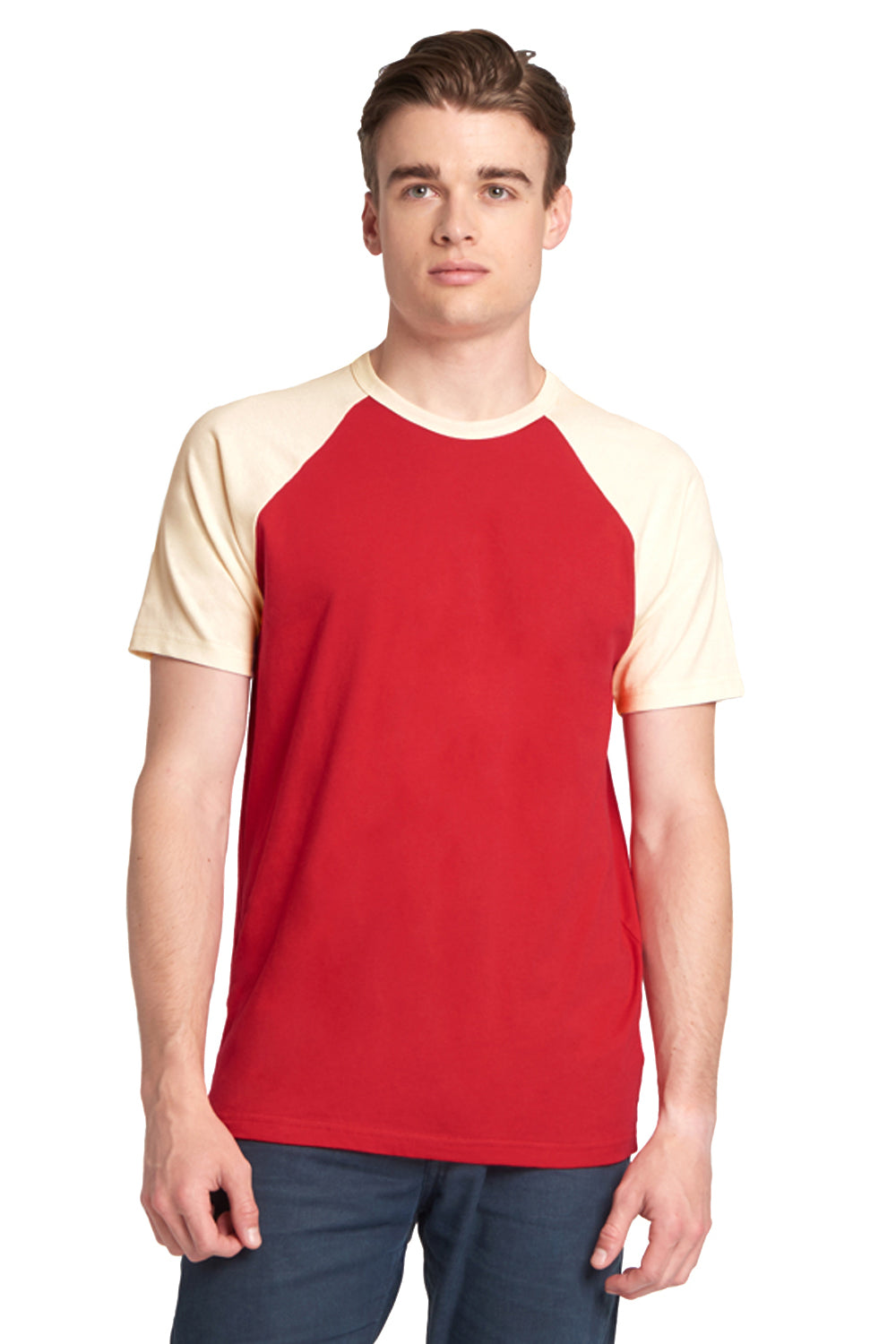 Next Level N3650/3650 Mens Fine Jersey Short Sleeve Crewneck T-Shirt Red/Natural Model Front