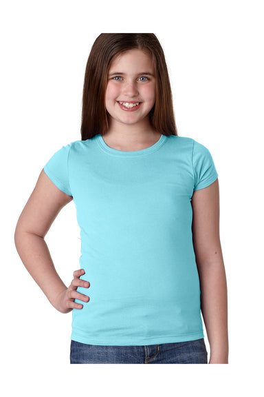 Next Level N3710/3710 Youth Princess Fine Jersey Short Sleeve Crewneck T-Shirt Cancun Blue Model Front