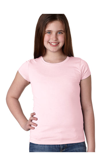 Next Level N3710/3710 Youth Princess Fine Jersey Short Sleeve Crewneck T-Shirt Light Pink Model Front