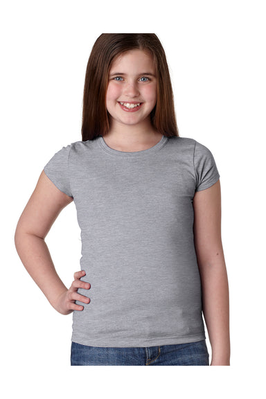 Next Level N3710/3710 Youth Princess Fine Jersey Short Sleeve Crewneck T-Shirt Heather Grey Model Front