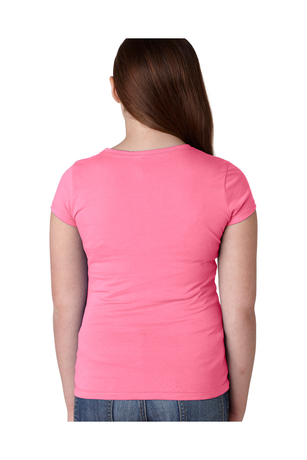 Next Level N3710/3710 Youth Princess Fine Jersey Short Sleeve Crewneck T-Shirt Hot Pink Model Back