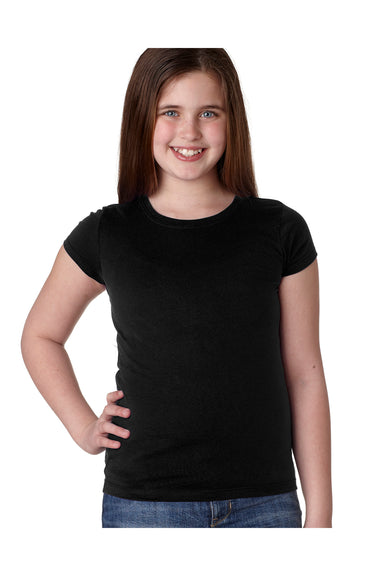 Next Level N3710/3710 Youth Princess Fine Jersey Short Sleeve Crewneck T-Shirt Black Model Front