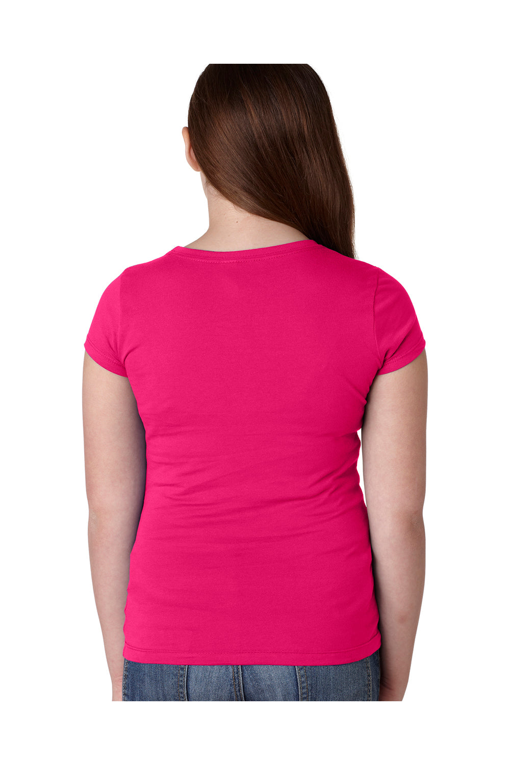 Next Level N3710/3710 Youth Princess Fine Jersey Short Sleeve Crewneck T-Shirt Raspberry Pink Model Back