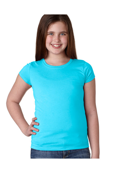 Next Level N3710/3710 Youth Princess Fine Jersey Short Sleeve Crewneck T-Shirt Tahiti Blue Model Front