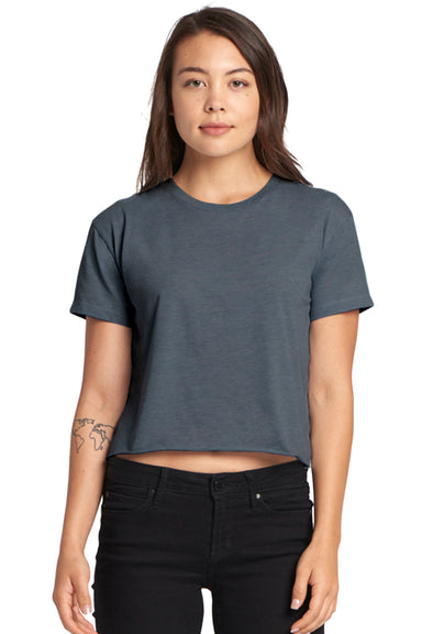 Next Level NL5080/N5080/5080 Womens Festival Cali Crop Short Sleeve Crewneck T-Shirt Antique Denim Blue Model Front