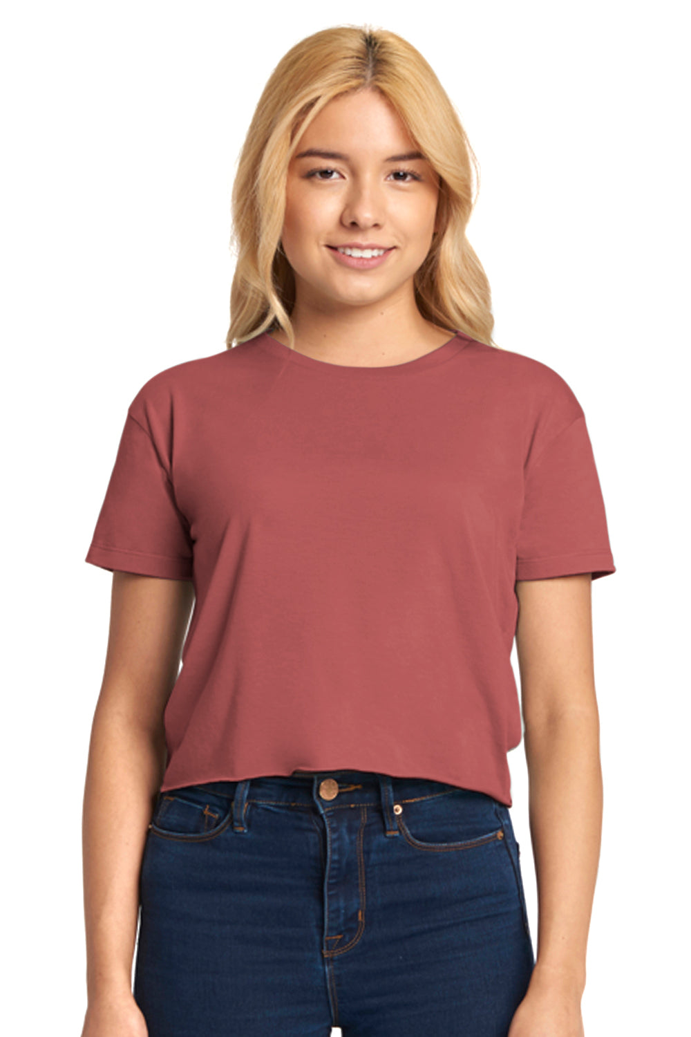 Next Level NL5080/N5080/5080 Womens Festival Cali Crop Short Sleeve Crewneck T-Shirt Smoked Paprika Red Model Front