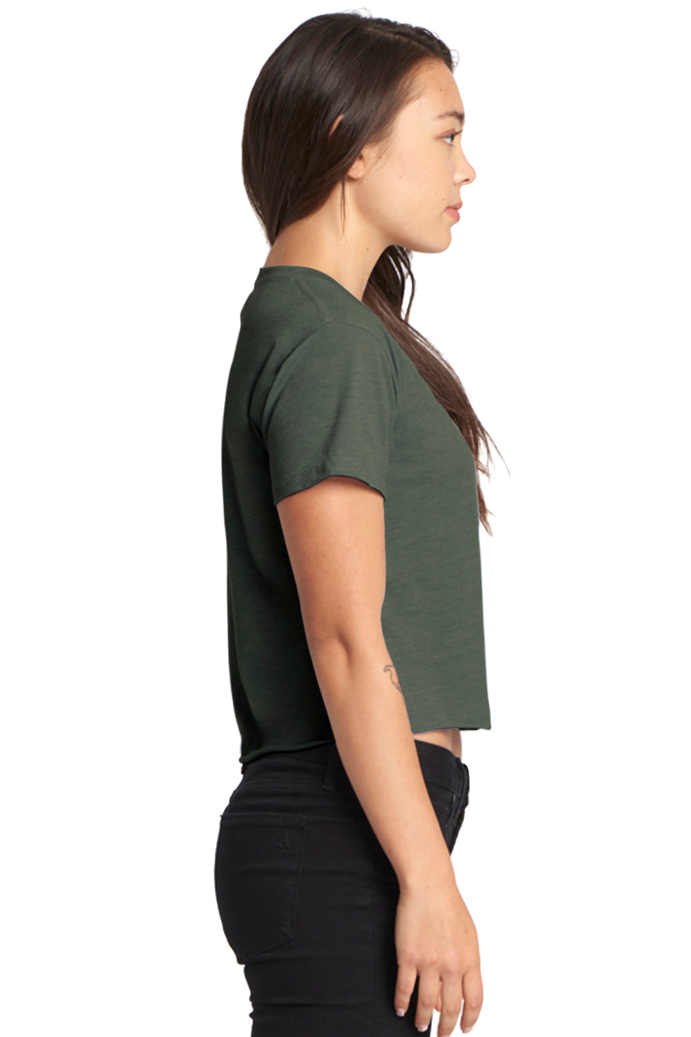 Next Level NL5080/N5080/5080 Womens Festival Cali Crop Short Sleeve Crewneck T-Shirt Royal Pine Green Model Side