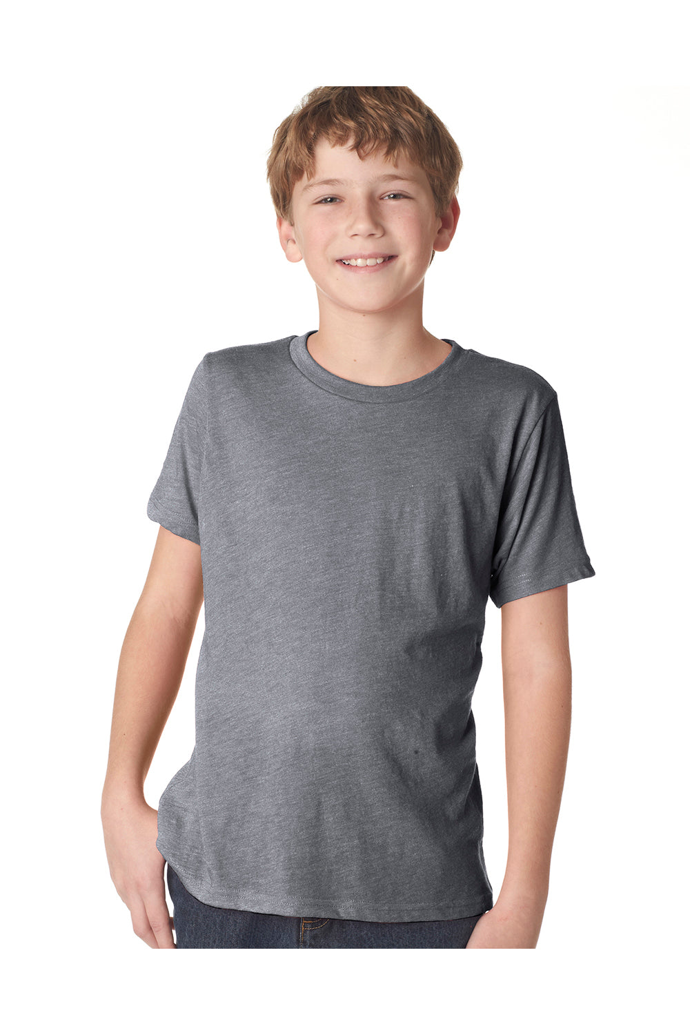 Next Level N6310/6310 Youth Jersey Short Sleeve Crewneck T-Shirt Heather Grey Model Front