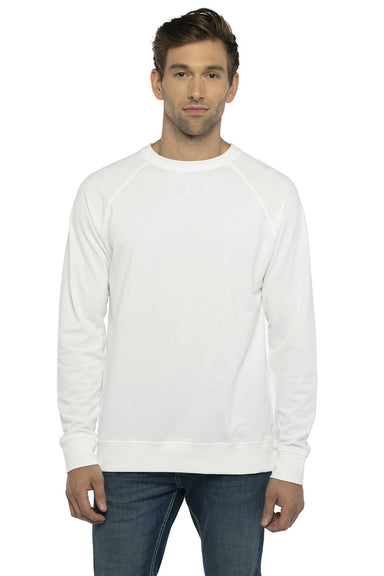 Next Level N9000/9000 Mens French Terry Long Sleeve Crewneck T-Shirt White Model Front