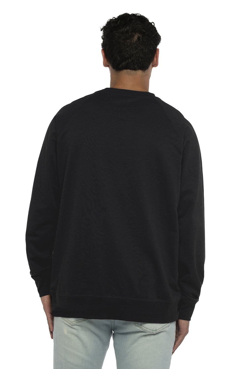 Next Level N9000/9000 Mens French Terry Long Sleeve Crewneck T-Shirt Black Model Back