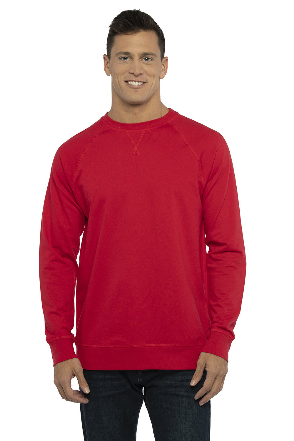 Next Level N9000/9000 Mens French Terry Long Sleeve Crewneck T-Shirt Red Model Front