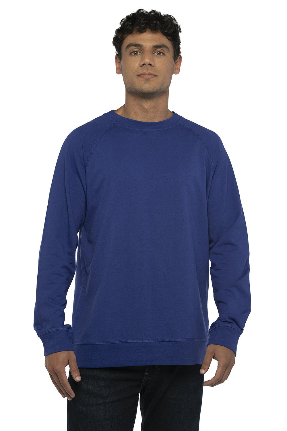 Next Level N9000/9000 Mens French Terry Long Sleeve Crewneck T-Shirt Royal Blue Model Front