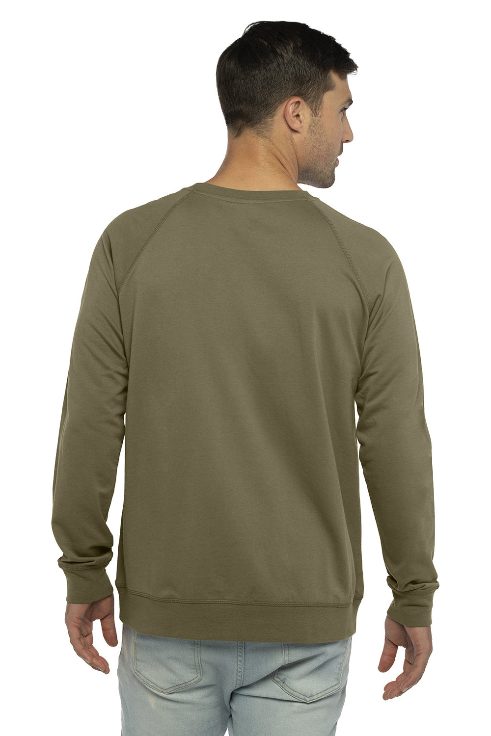 Next Level N9000/9000 Mens French Terry Long Sleeve Crewneck T-Shirt Military Green Model Back